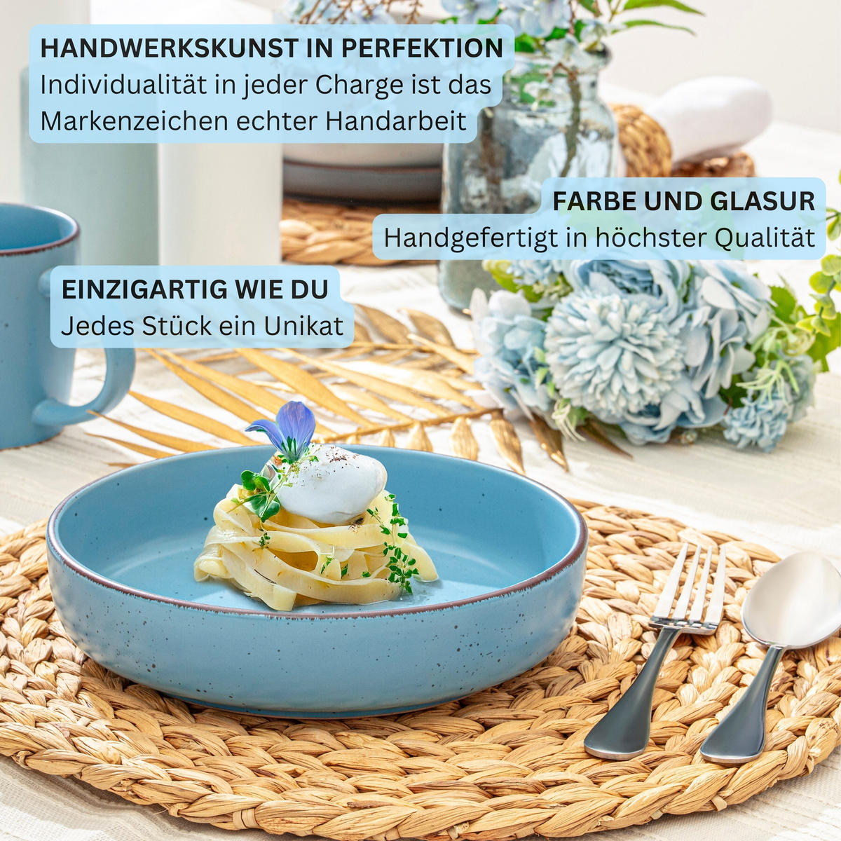 PASTASCHALEN BOMBAY SAPHIR - 4 teilig aus Steingut - Blau, Stein (20.5cm) - Sänger
