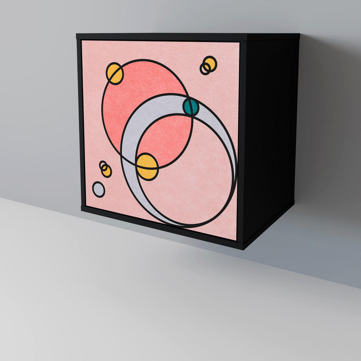 SIDEBOARD GOSSAMER ECHOES, Schwarz, 57,5x42x67,5 cm, Schwarze Metall-Rahmenfüße - Multicolor/Schwarz, Holzwerkstoff/Metall (57.5/67.5/42cm) - SpaceRebels