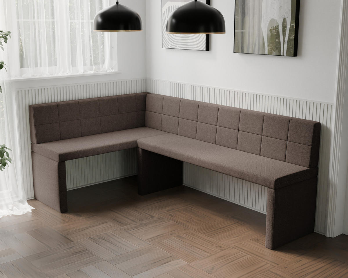 ECKBANK links MELVIN Webstoff, 142/196 cm Braun - Braun, Holz/Textil (142/196cm) - Idohome