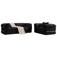 SOFA-SET modular 1-Sitzer + 2-Sitzer Cord Schwarz - Schwarz, Kunststoff (78/65/190cm) - Meubliv