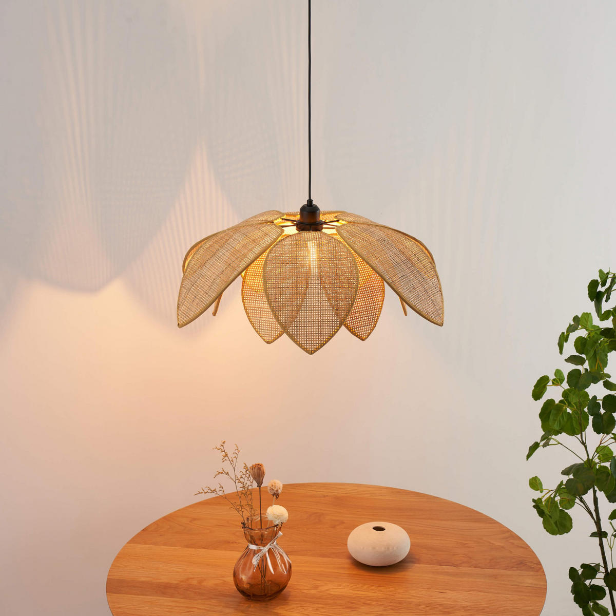 HÄNGELEUCHTE Olbia, Beige, 37cm - Beige, Holz (37/65/37cm) - KOSILUM