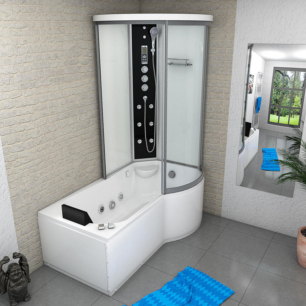 WHIRLPOOL Wanne Duschkabine ws K55-L03-WP-EC 170x1 - Weiß, Glas/Kunststoff (98/220/170cm) - AcquaVapore by Sandra Jentho