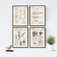POSTER Set mit 4 Angelrute Patent A4 Rahmenlos - Klar, Papier (29.7/3cm) - Nacnic