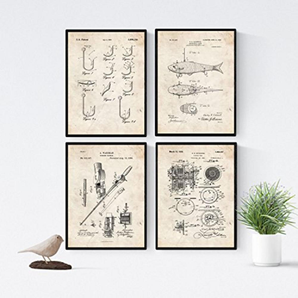 POSTER Set mit 4 Angelrute Patent A4 Rahmenlos - Klar, Papier (29.7/3cm) - Nacnic