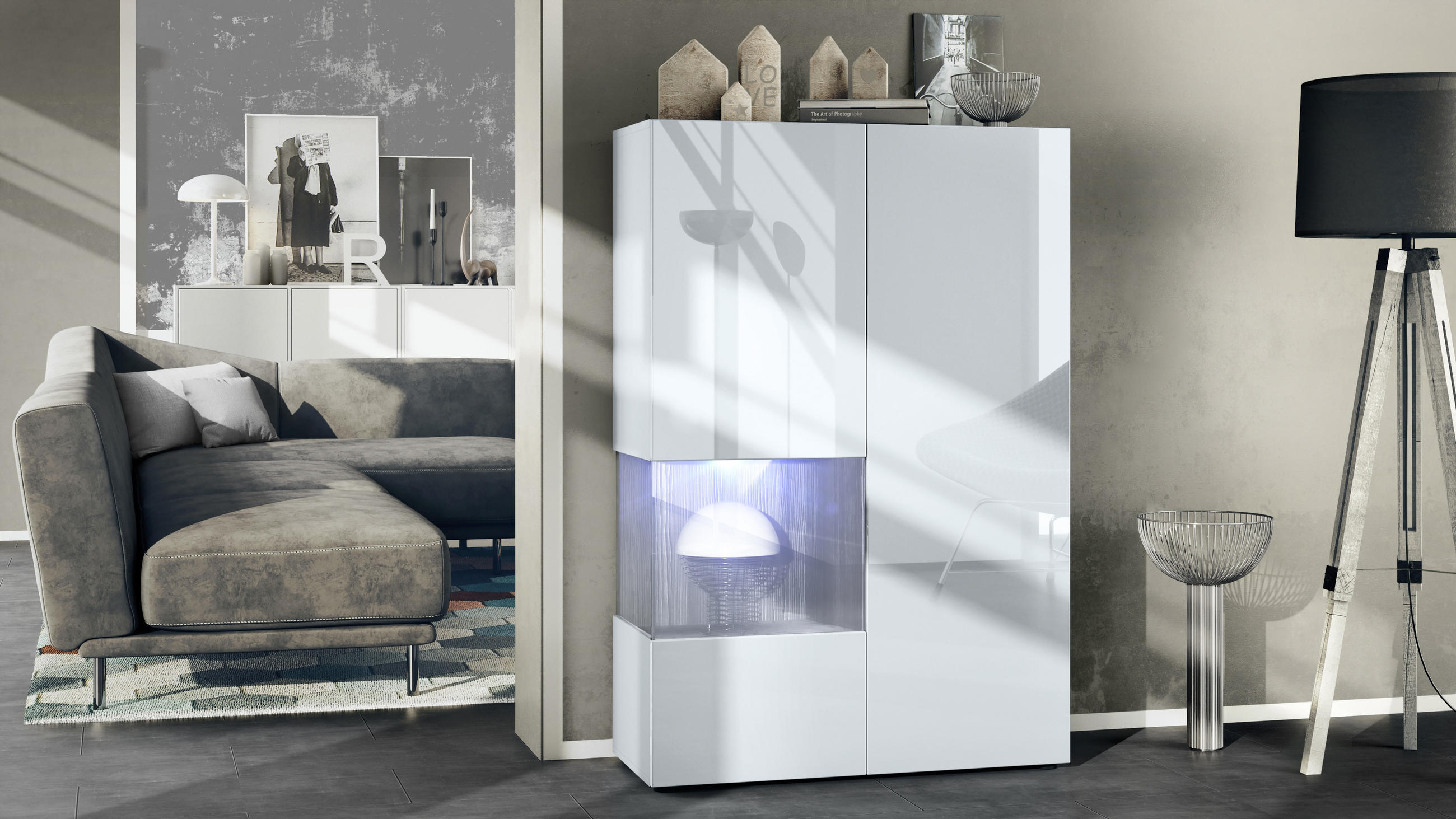 VITRINE Morena Einsatz in Avola-Anthrazit - Anthrazit, Holzwerkstoff (91.5/136.5/37cm) - Vladon