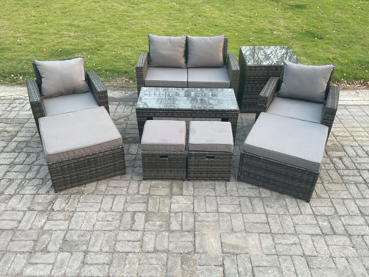 GARTENSET Polyrattan Dunkelgrau 8-Sitzer - Dunkelgrau, Metall - Fimous