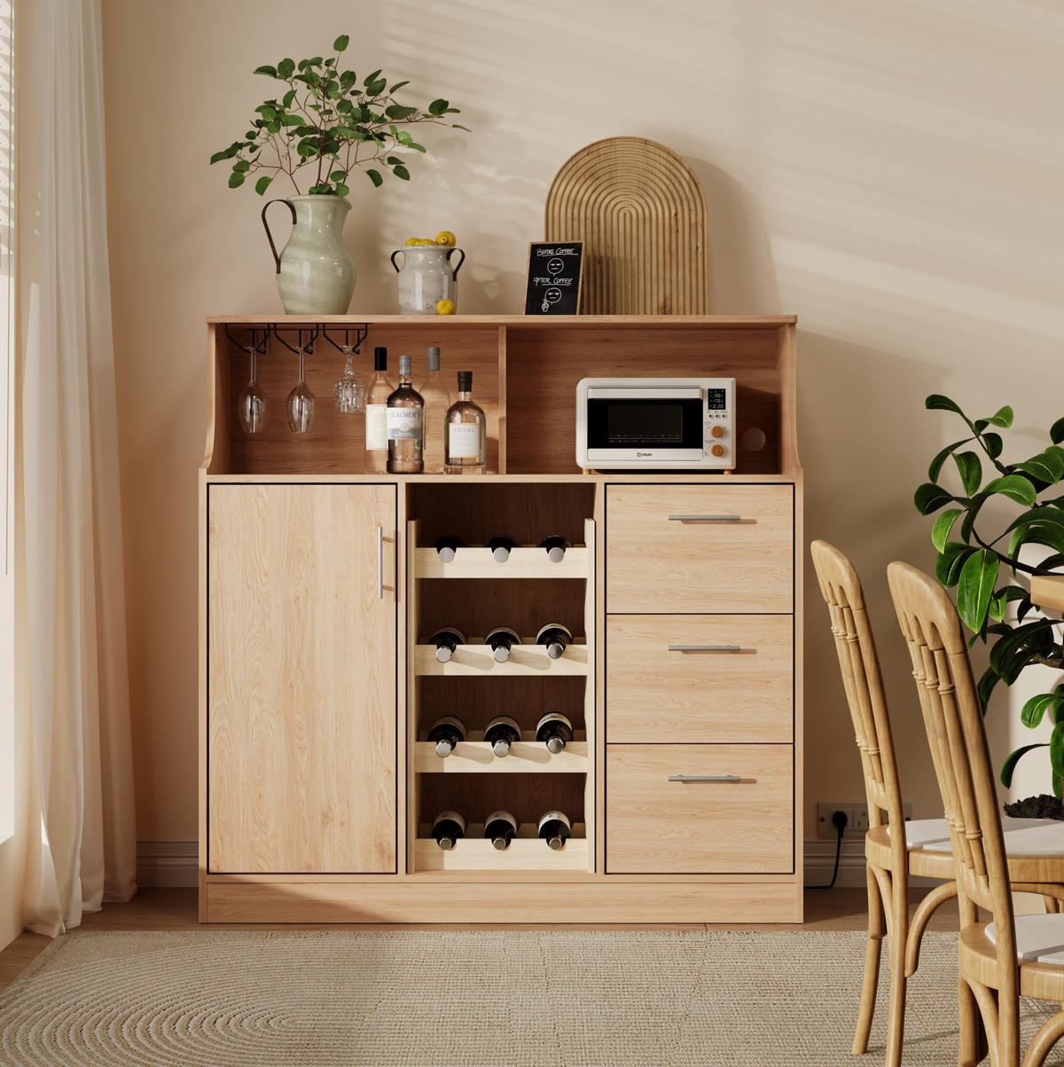 SIDEBOARD 120/40/121 cm Natur/Weiß aus MDF mit LED und Steckdose - Weiß, Holzwerkstoff (120/121/40cm) - OKWISH