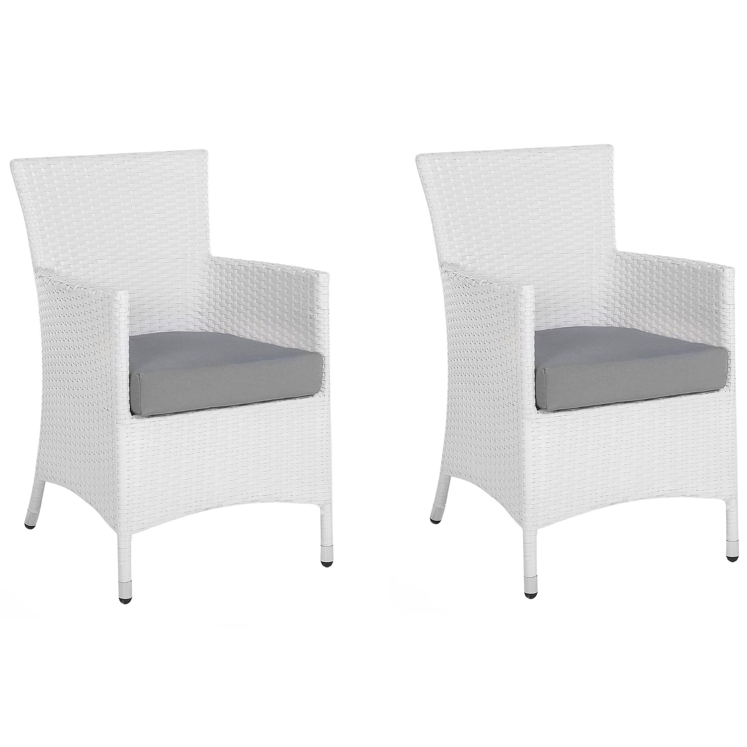 GARTENSESSEL 2er-Set PE Rattan weiß Italy - Weiß, Kunststoff (46/86/60cm) - Beliani