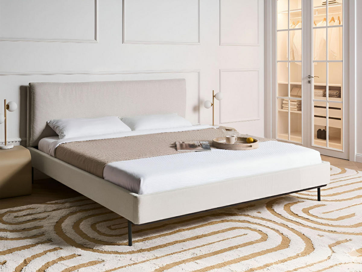 POLSTERBETT mit Lattenrost 180/200 cm Beige Corio - Creme, Textil (180/200cm) - Beliani