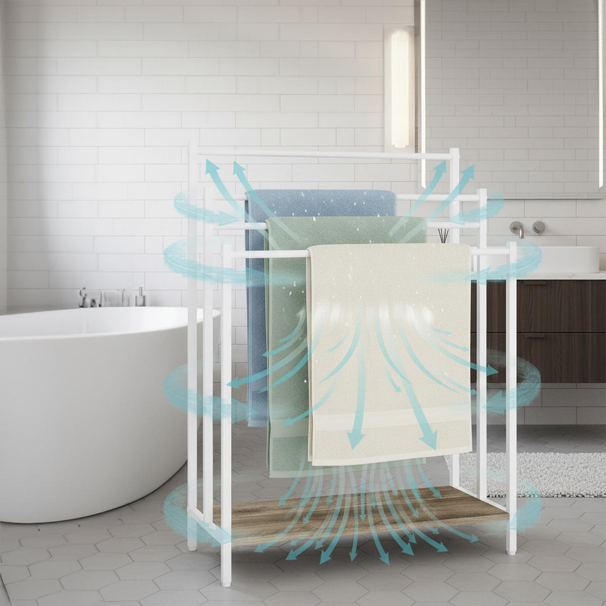 HANDTUCHSTÄNDER - Weiß, Holzwerkstoff/Metall (60/81/28cm) - Relaxdays