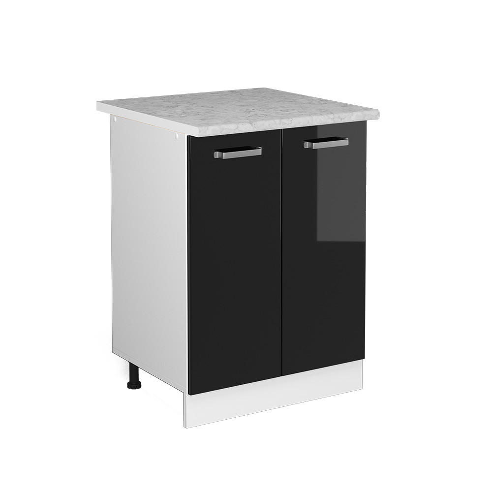 KÜCHENUNTERSCHRANK R-Line Schwarz Hochglanz 60 cm, AP Marmor - Schwarz Hochglanz/Schwarz, Holzwerkstoff (60/81.6/60cm) - Vicco