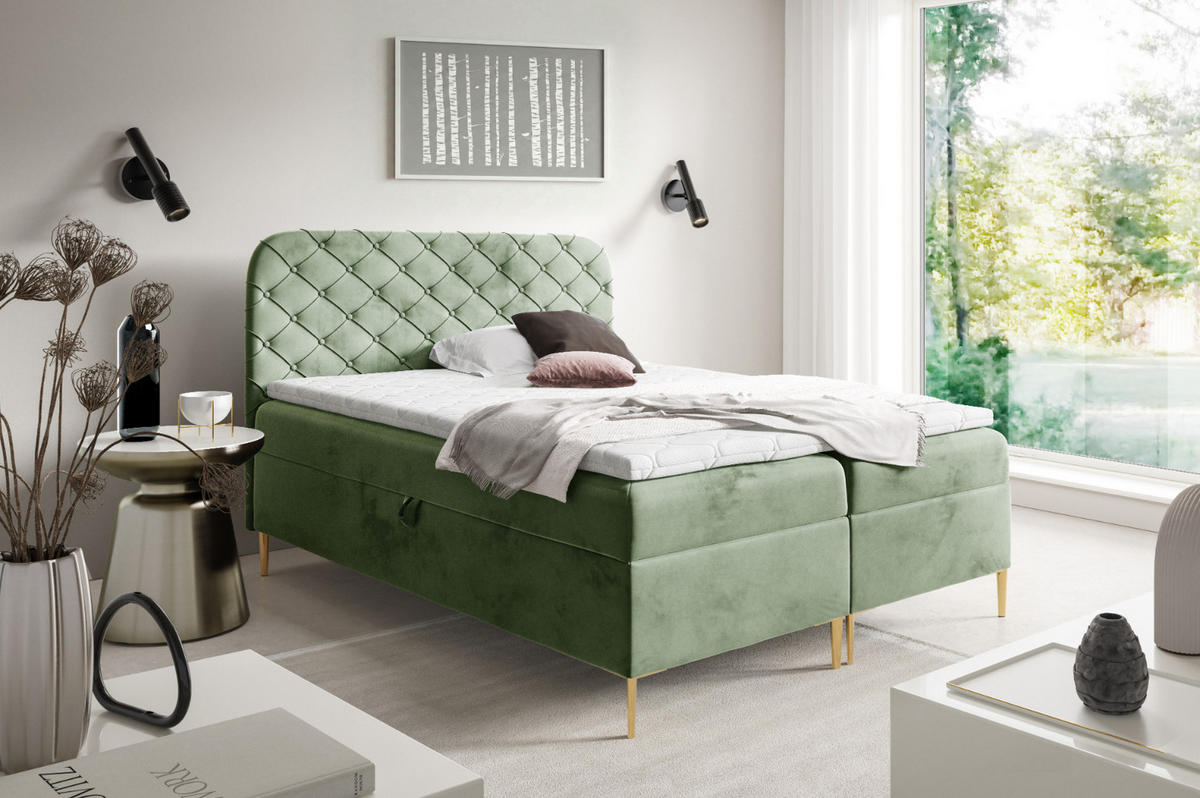 BOXSPRINGBETT mit zwei Bettkasten 120x200 cm in Salbeigrün - Salbeigrün, Textil (120/200cm) - Home Collective