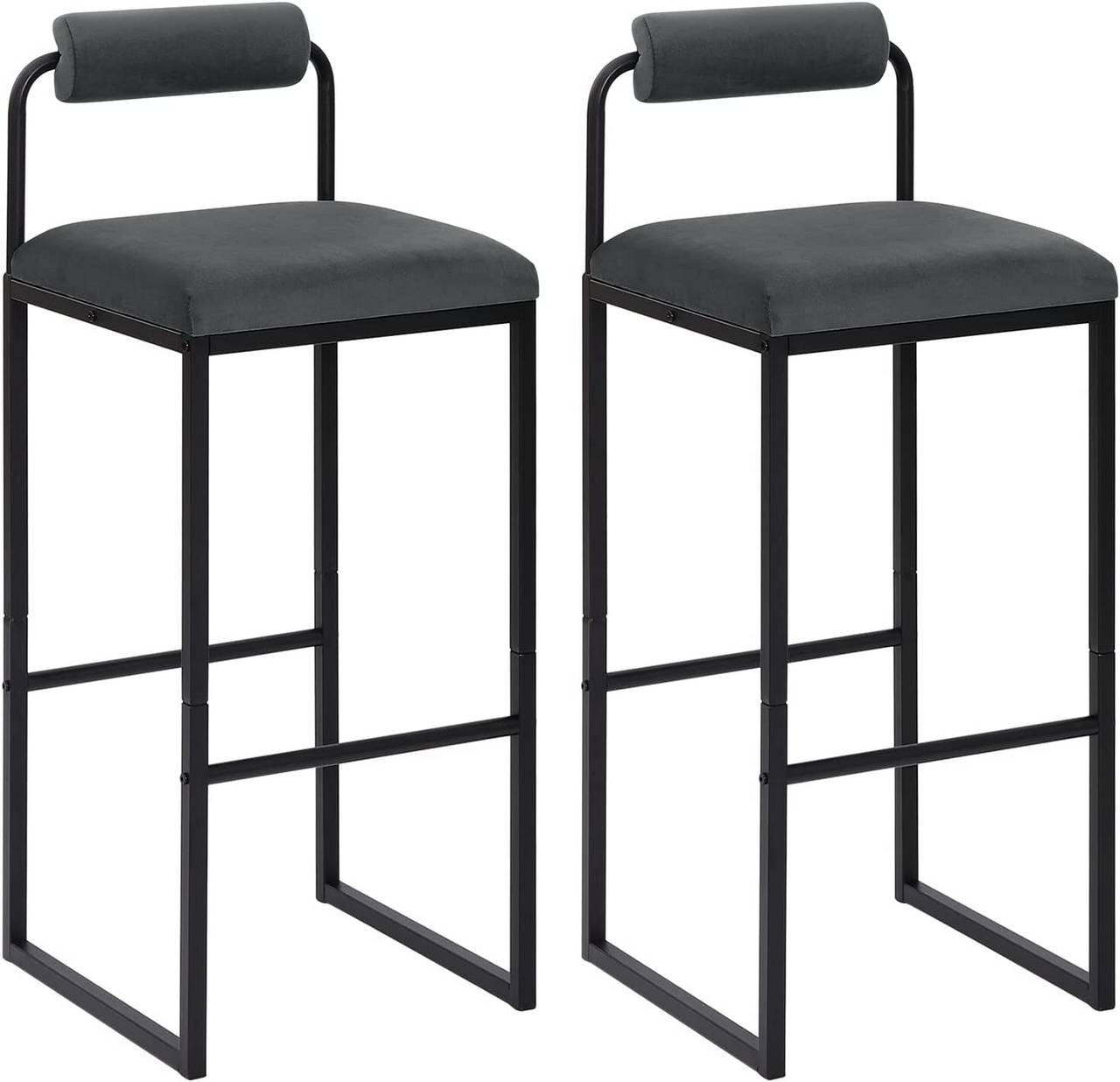 BARHOCKER 2er Set, Hochstuhl, Samt, Dunkelgrau - Dunkelgrau/Schwarz, Textil/Metall (39/95.5/38.5cm) - Woltu