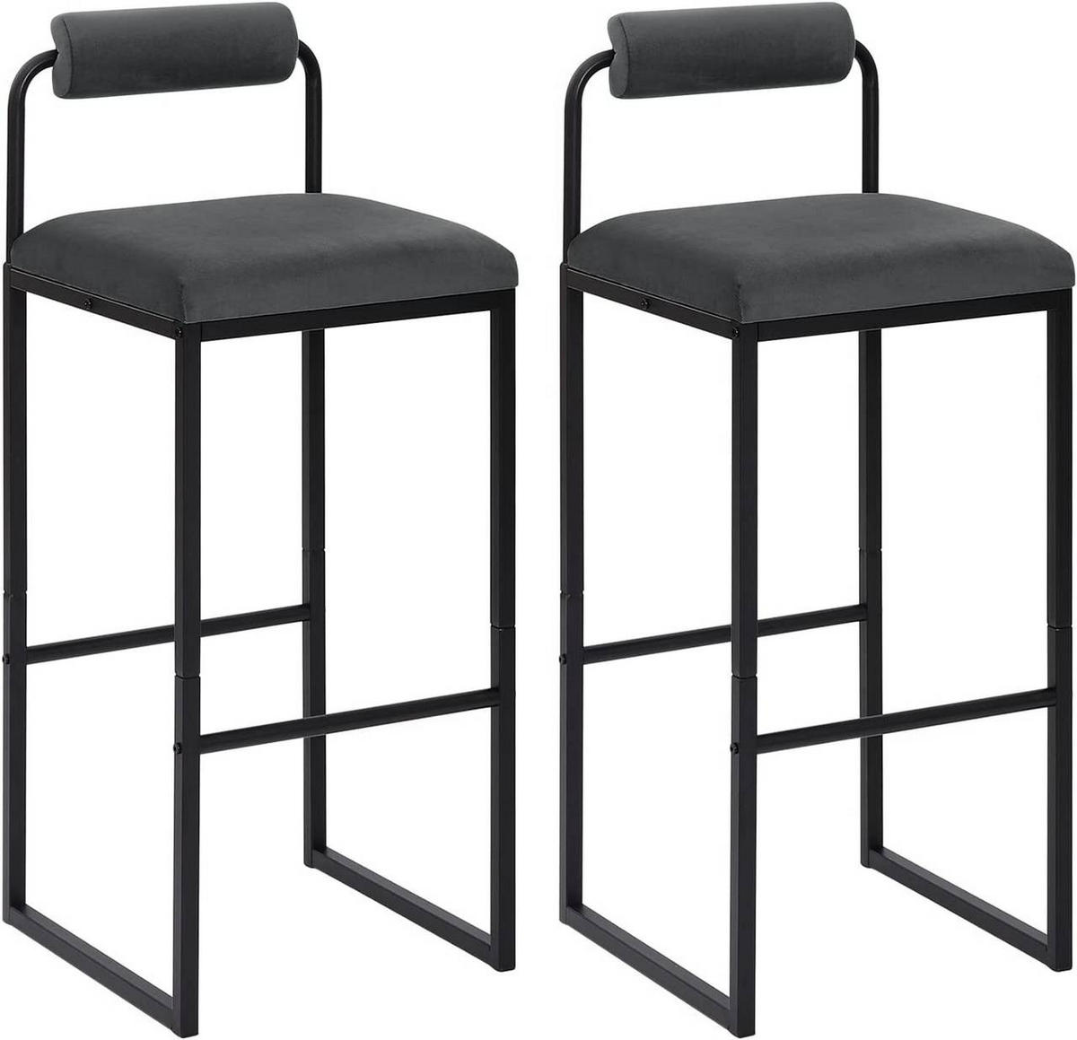 BARHOCKER 2er Set, Hochstuhl, Samt, Dunkelgrau - Dunkelgrau/Schwarz, Textil/Metall (39/95.5/38.5cm) - Woltu