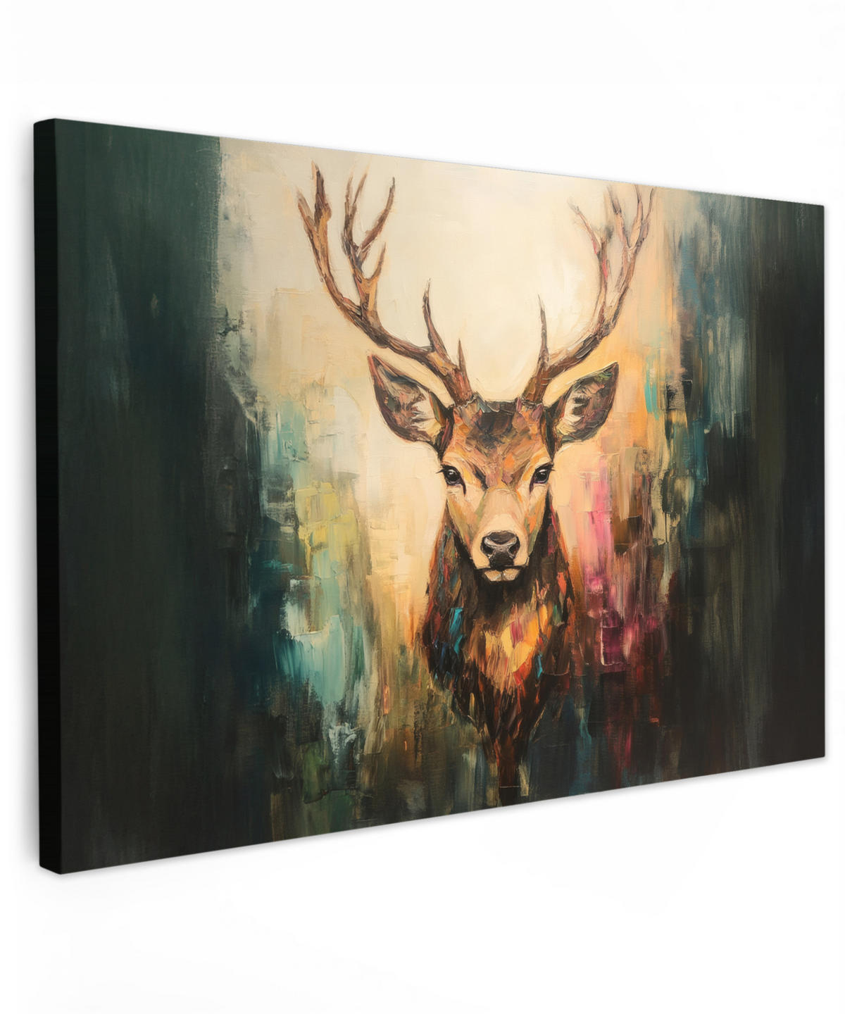 LEINWANDBILD Hirsch - Gemalt - Geweih - Braun Deko Schlafzimmer 30x20 cm - Haselnussfarben, Textil (30/20cm) - MuchoWow