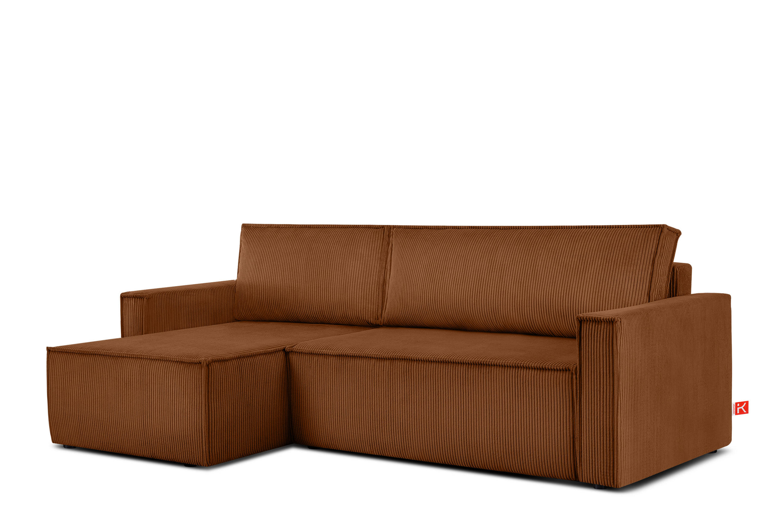 ECKSOFA-LINKS/RECHTS NAPI Schlaffunktion mit Cordbezug, rot - Schwarz/Orange, Textil (246/148cm) - KONSIMO®
