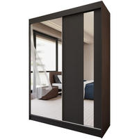 SCHWEBETÜRENSCHRANK Gaja 150/216/61 schwarz mit Spiegel und Schubladeneinsätze - Schwarz, Holzwerkstoff (150/216/61cm) - Beautysofa