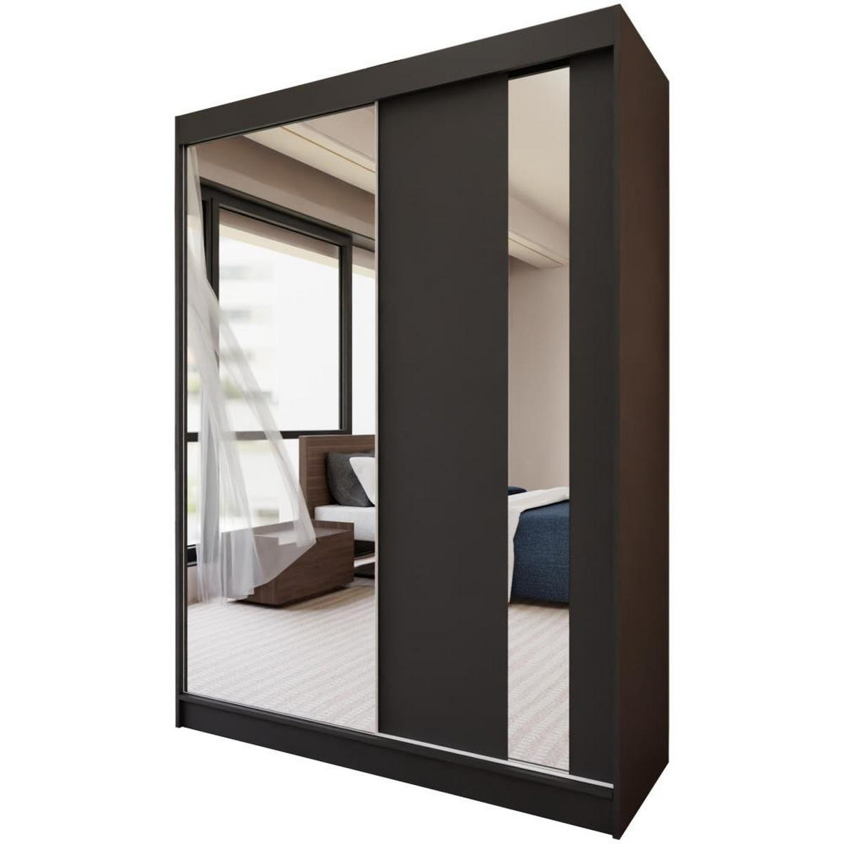 SCHWEBETÜRENSCHRANK Gaja 150/216/61 schwarz mit Spiegel und Schubladeneinsätze - Schwarz, Holzwerkstoff (150/216/61cm) - Beautysofa