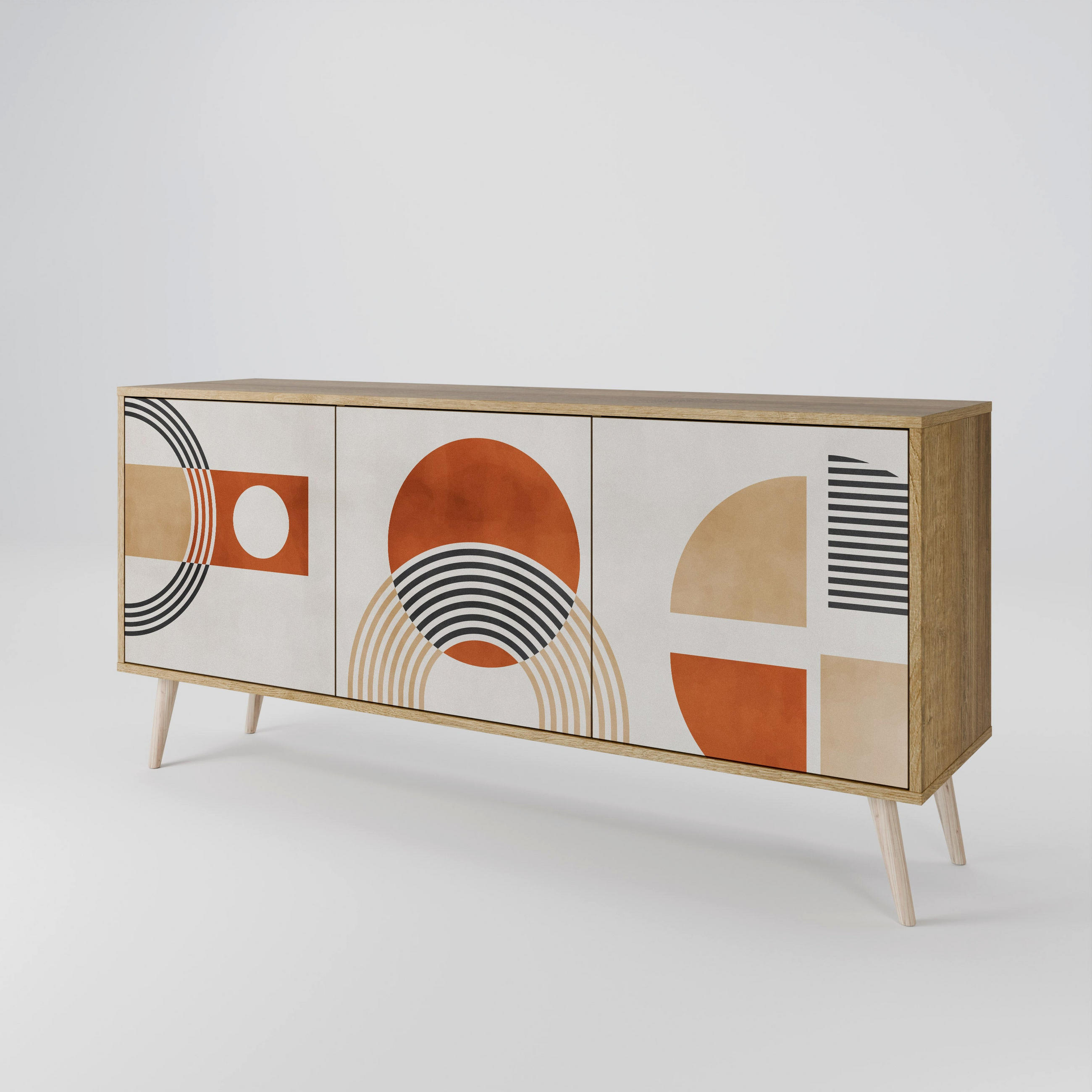SIDEBOARD SPACE AROUND, Eicheneffekt, 164,5x42x77,5 cm, 3 Türen - Eichefarben/Buchefarben, Holzwerkstoff/Buchenholz (164.5/77.5/42cm) - SpaceRebels