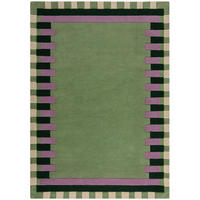 WOLLTEPPICH Geometrisches Muster, Rahmen, Wohnzimmer schmutzabweisend Grün-Lila Rechteckig 160x230 - Grün, Textil (160/230cm) - KADIMA DESIGN