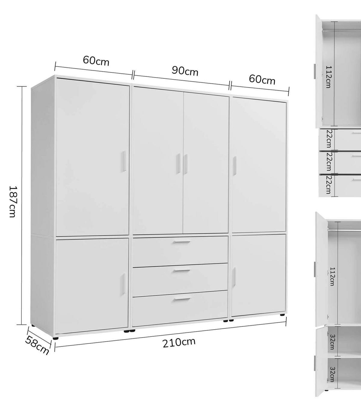 KLEIDERSCHRANK Der Grenzenlose - Weiß, Holzwerkstoff (210/187/58cm) - Mokebo