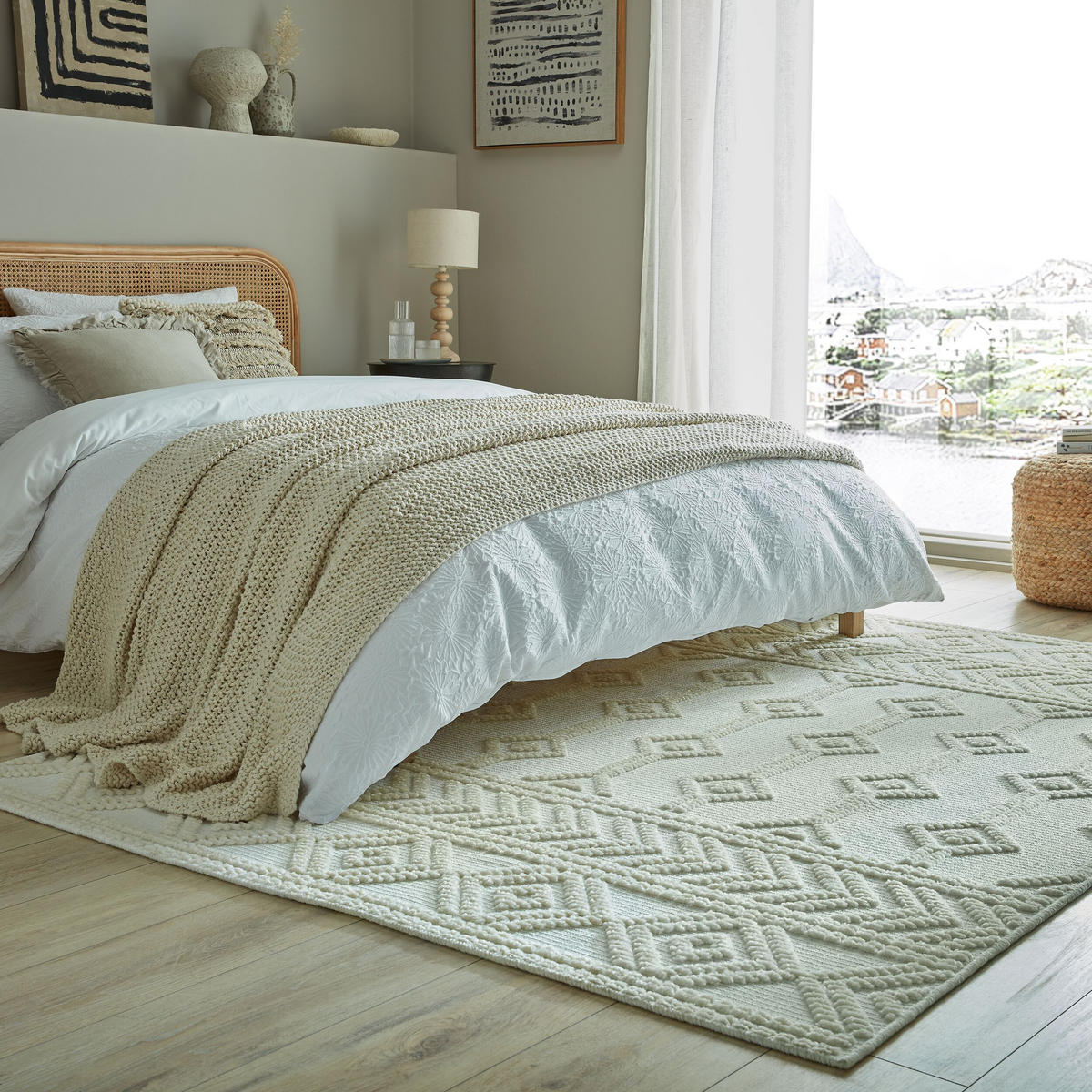 TEPPICH maschinenwaschbar Geo-Muster Naturfarben OTTER JON, Beige 80x160 cm - Beige, Textil (80/160cm) - KADIMA DESIGN