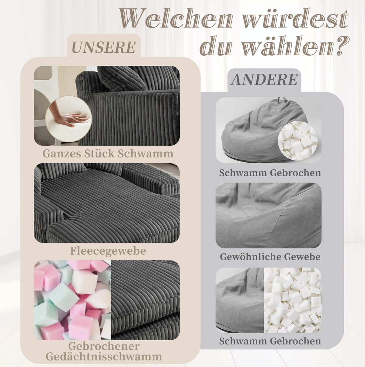 BIGSOFA Chaiselongue Cord mit 3 Kissen 125/155/63 cm Dunkelgrau - Dunkelgrau, Textil (63/125/155cm) - Redom