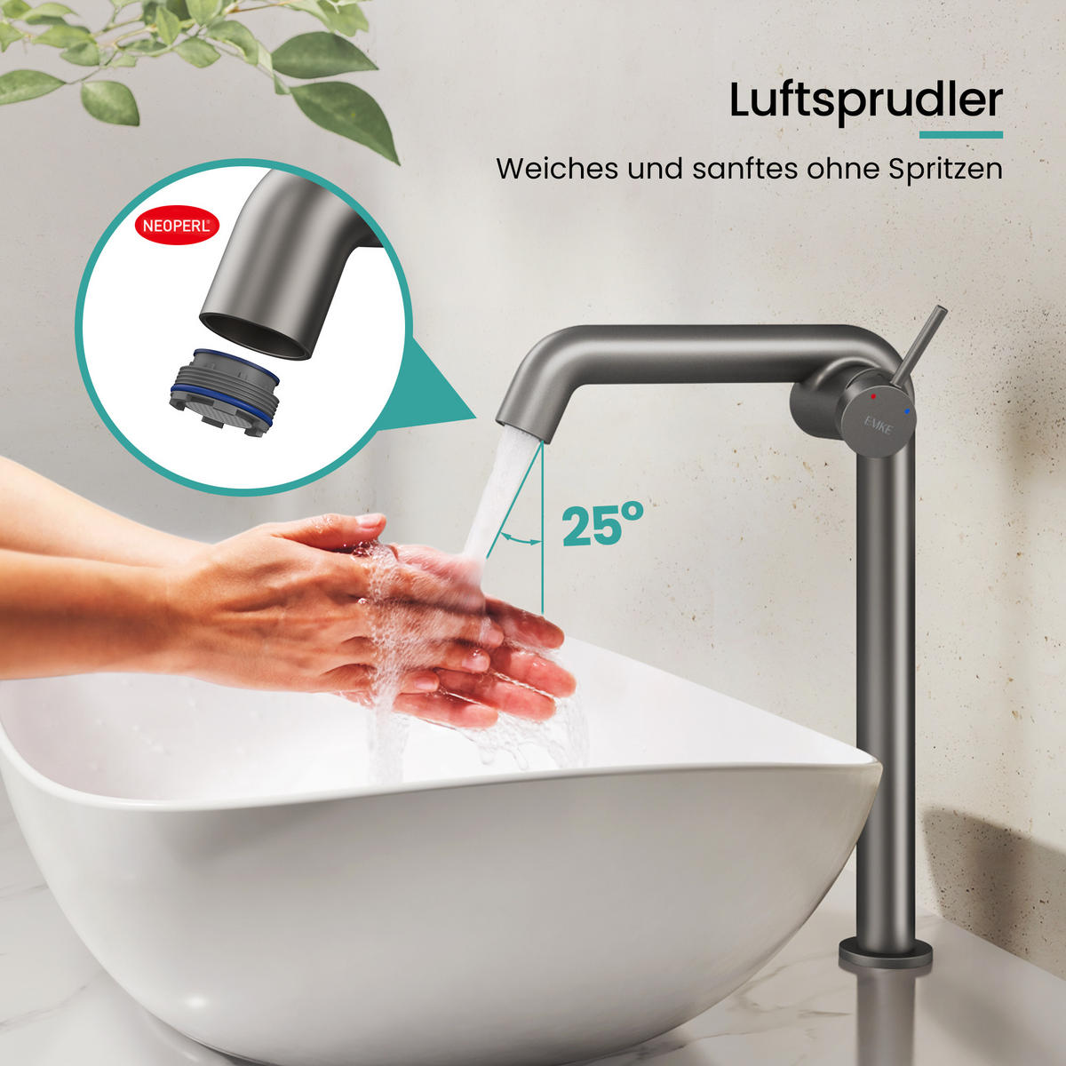 WASCHTISCHARMATUR Wasserzulaufrohr aus Edelstahl Anthrazit Matt 26cm - Anthrazit, Metall (22/7.6/33.2cm) - EMKE