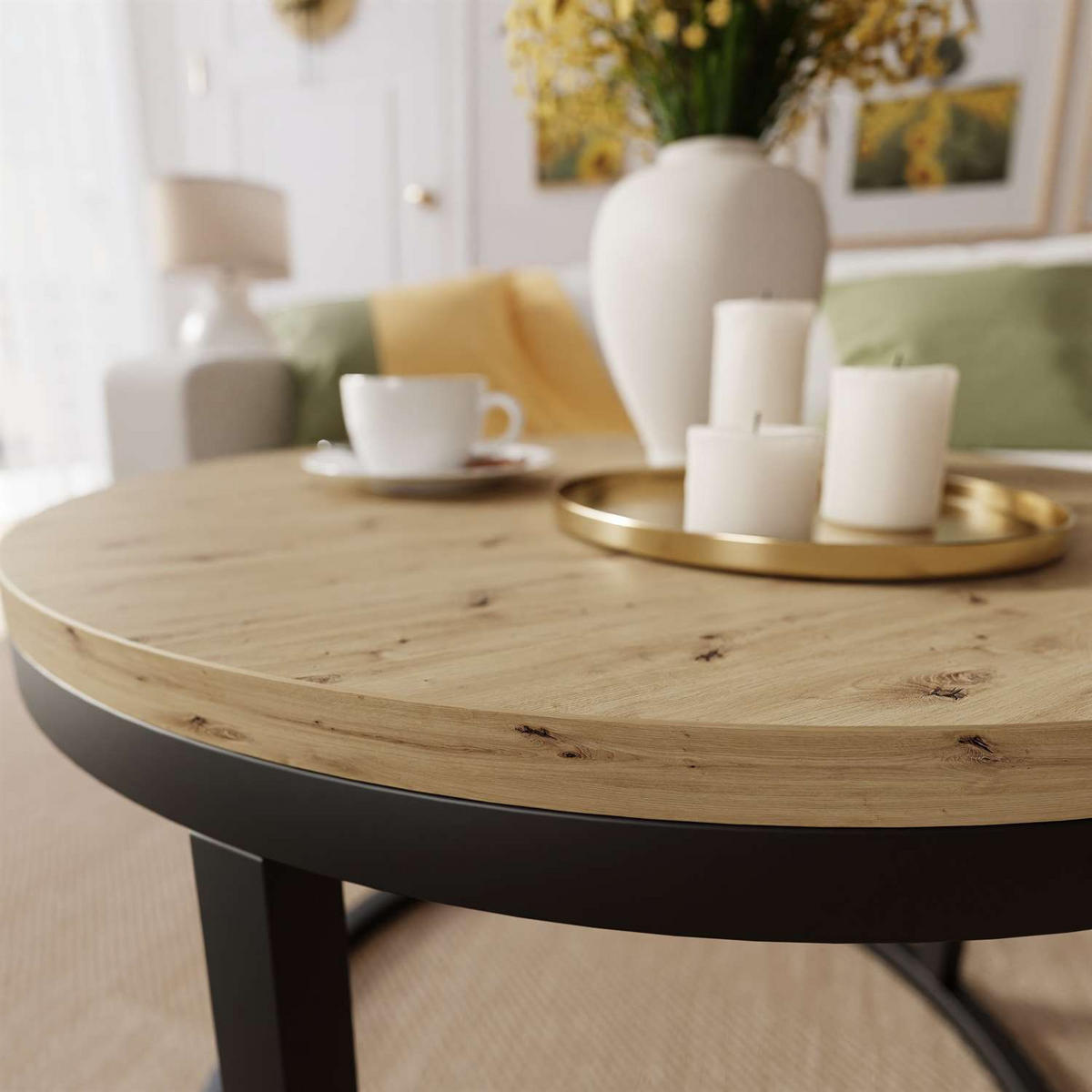 COUCHTISCH CIRI Eichenholz Artisan - Schwarz/Eiche Artisan, Holzwerkstoff (60/60/42cm) - Lookway