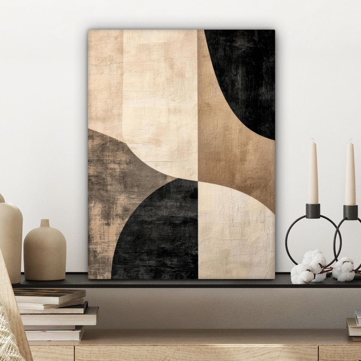 LEINWANDBILD Abstrakt - Flugzeuge - Schwarz - Rund Room Decor 30x40 cm - Beige, Textil (30/40cm) - MuchoWow