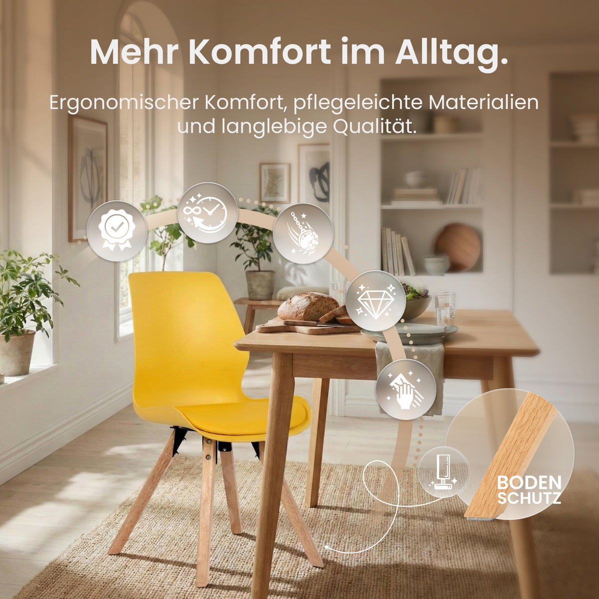 STUHL Kunststoff Gelb - Eukalyptusholzfarben/Gelb, Holz/Kunststoff (49/87/58cm) - CLP