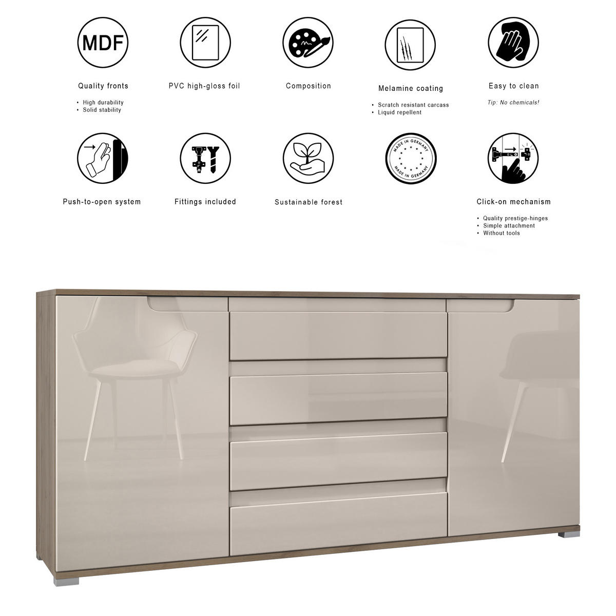 SIDEBOARD Sylt Anthrazit matt - Anthrazit, Holzwerkstoff (166.5/75.5/35cm) - Vladon