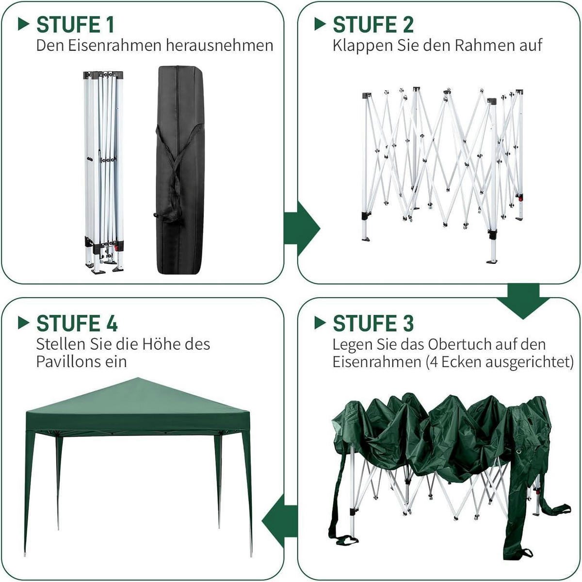FALTPAVILLON 3x3m Grün Wasserdicht UV-Schutz 50+ - Grün, Textil (300/268/300cm)