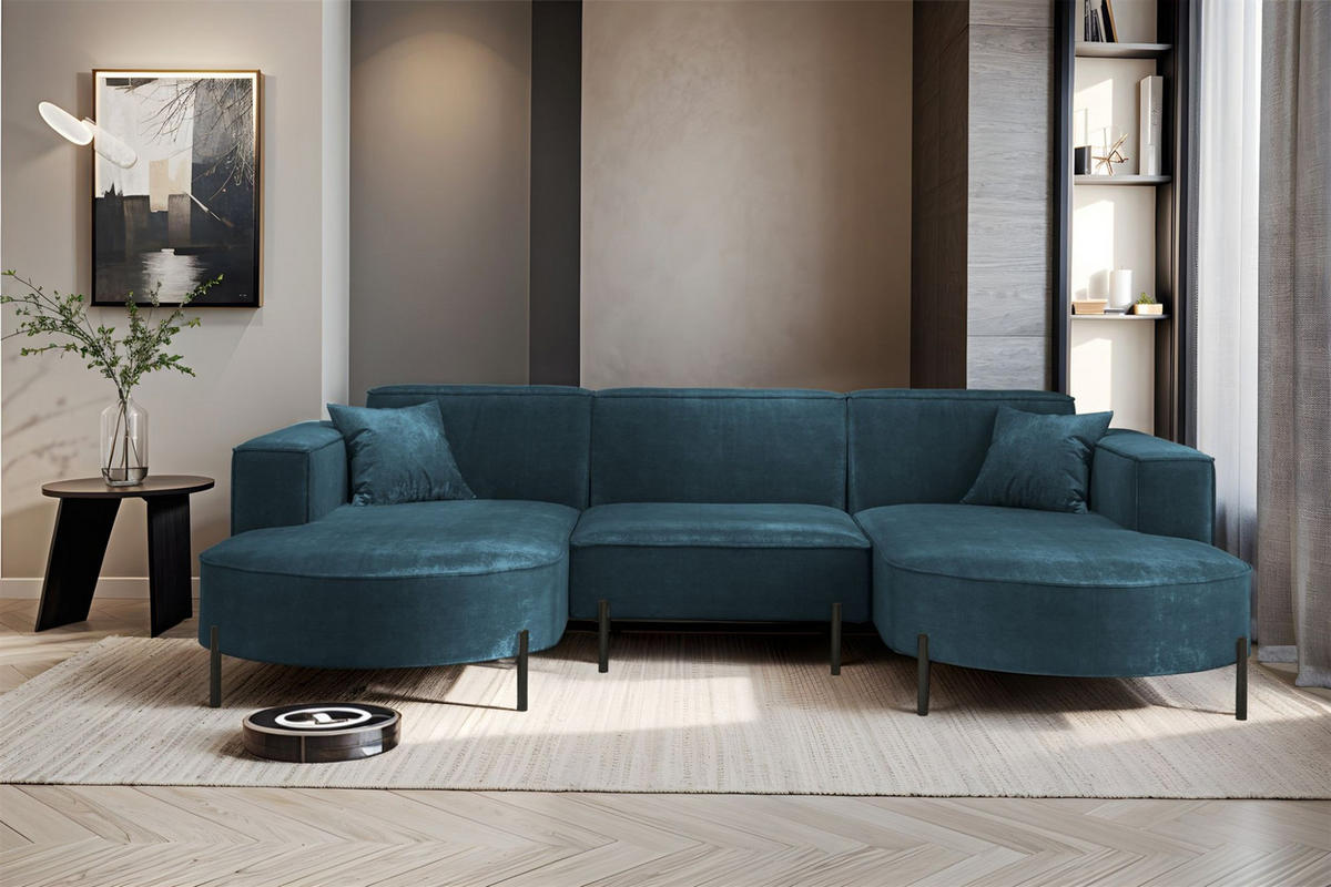 WOHNLANDSCHAFT Valencia - Blau, Holzwerkstoff/Textil (299/80/165cm) - Fun Möbel