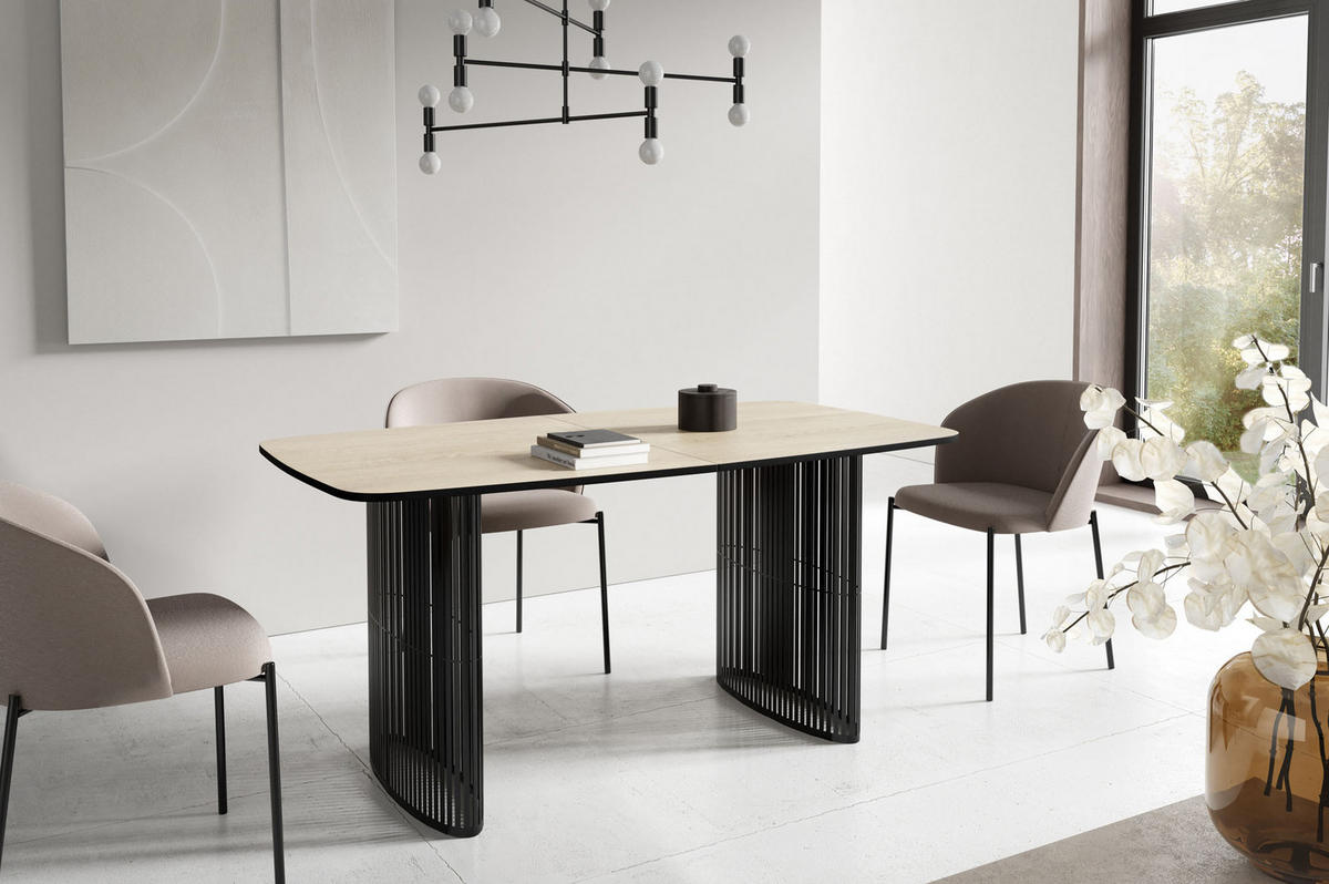 ESSTISCH Cavaro rechteckig oval ausziehbar, Hellbraun 160-236/90/76 cm - Schwarz/Naturfarben, Holzwerkstoff/Metall (160/90/76cm) - WFL GROUP