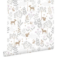 TAPETE Wald mit Waldtieren 53 cm x 10.05 m - Lila, Papier (53/0.1cm) - ESTAhome