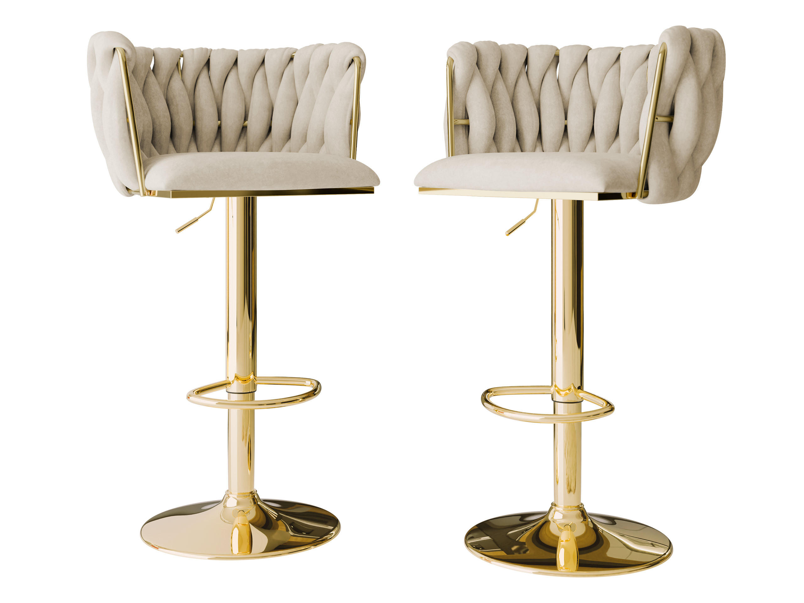 BARHOCKER-SET Muz BS-1142 (2 Stück in Samt) - Beige/Goldfarben, Textil/Metall (50/107/52cm) - MIRJAN24