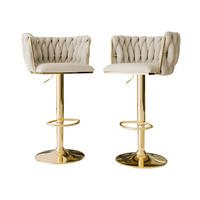 BARHOCKER-SET Muz BS-1142 (2 Stück in Samt) - Beige/Goldfarben, Textil/Metall (50/107/52cm) - MIRJAN24