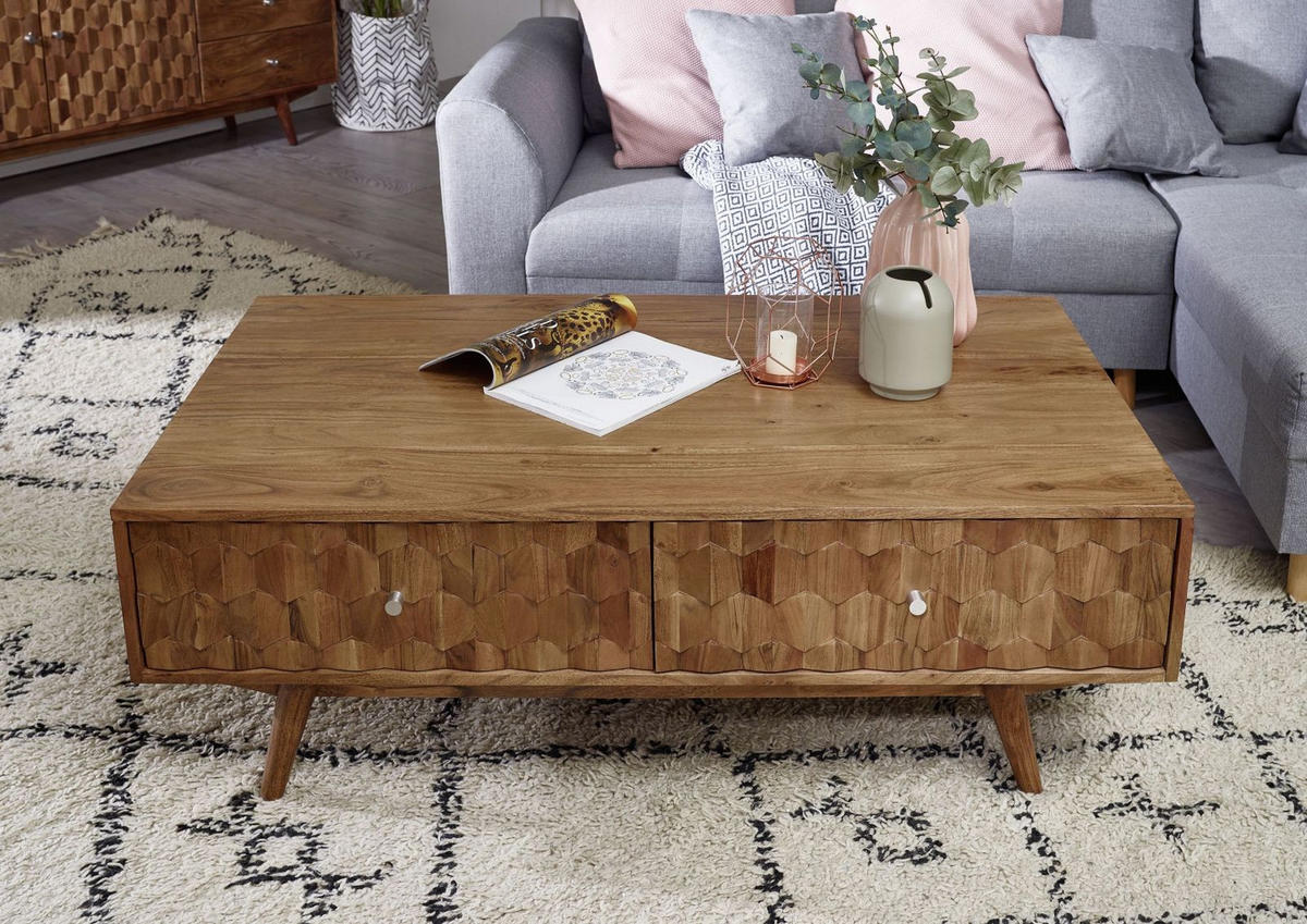 COUCHTISCH Akazie 120x70x40 natur lackiert MOSAYK #103 - Naturfarben, Holz (120/70/40cm) - Massivmoebel24