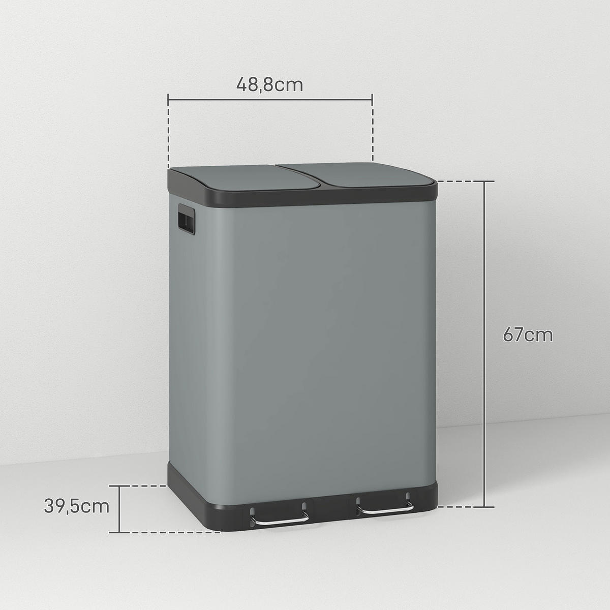 MÜLLEIMER Grau 48.8/39.5/67.0 cm - Grau, Metall (39.5/67/48.8cm) - HOMCOM