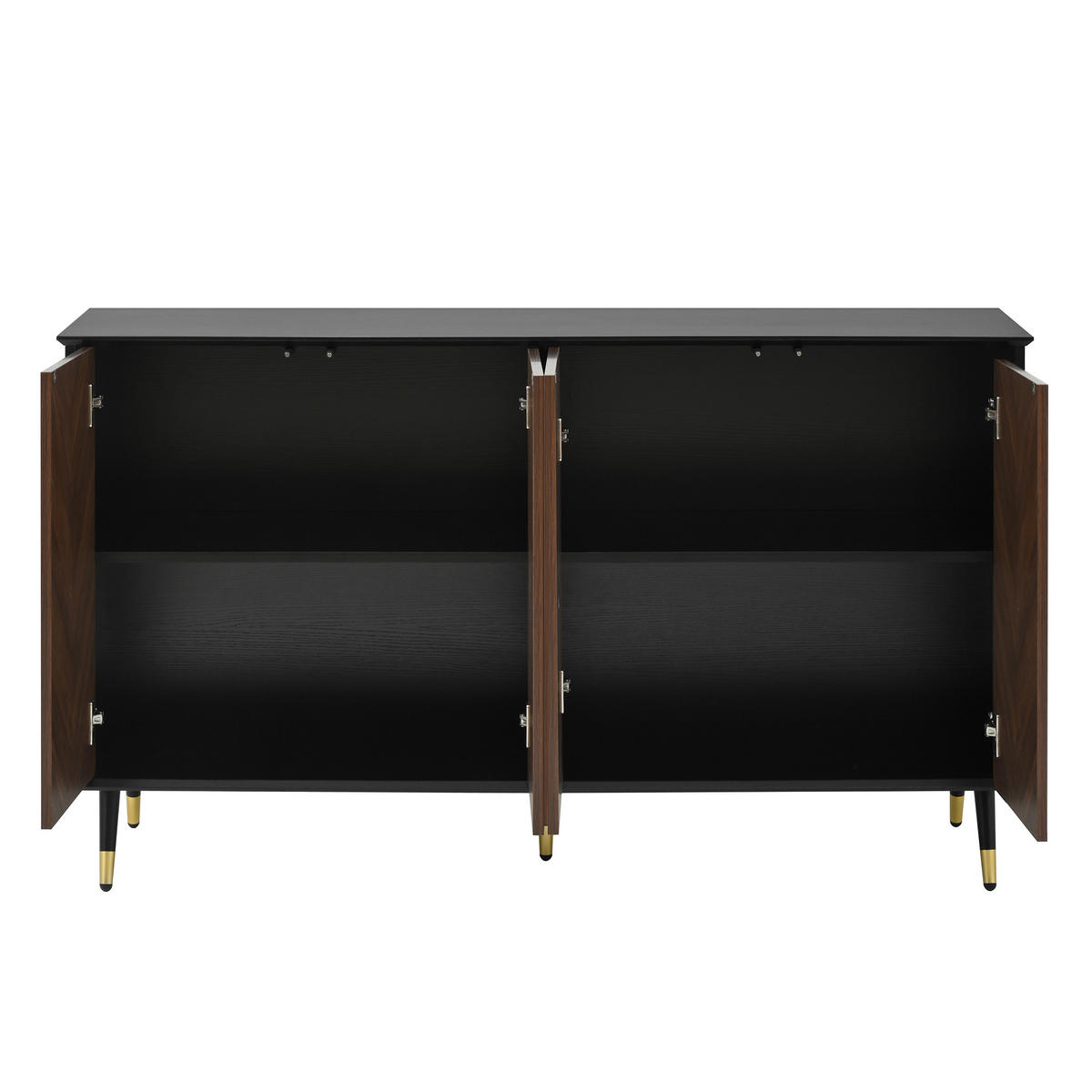 SIDEBOARD mit 3 Türen Walnussoptik und Goldene Akzente - Walnussfarben, Holzwerkstoff/Metall (140/80/40cm) - Urban Meuble