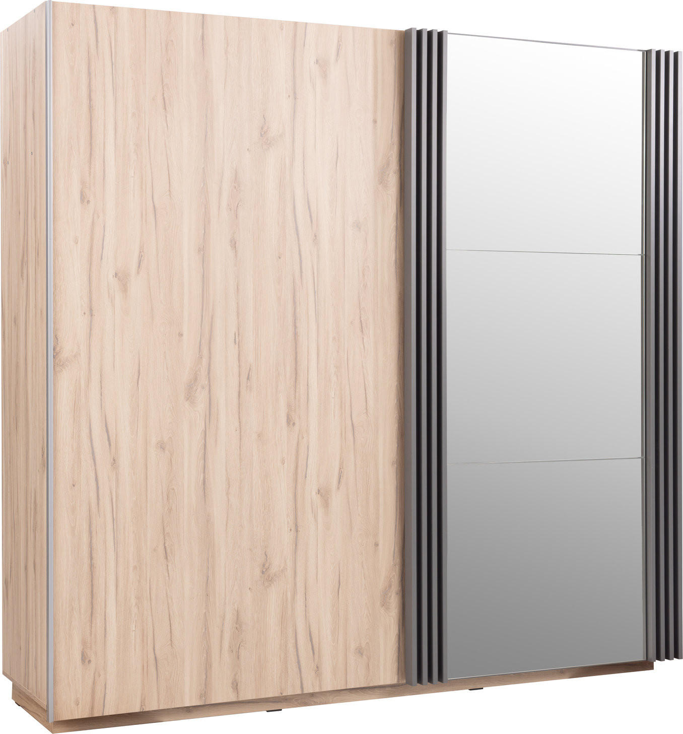 SCHWEBETÜRENSCHRANK PUNTO 215/210/61cm -türig mit Spiegel Eichefarben - Eichefarben/Anthrazit, Holzwerkstoff (215/210/61cm) - MASSENO