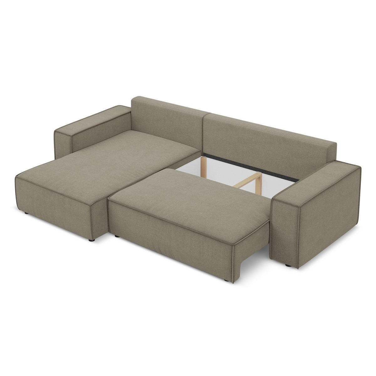 ECKSOFA mit Schlaffunktion Strukturstoff Stoff Beige - Beige/Schwarz, Kunststoff/Textil (185/290cm) - LaMiaSofa