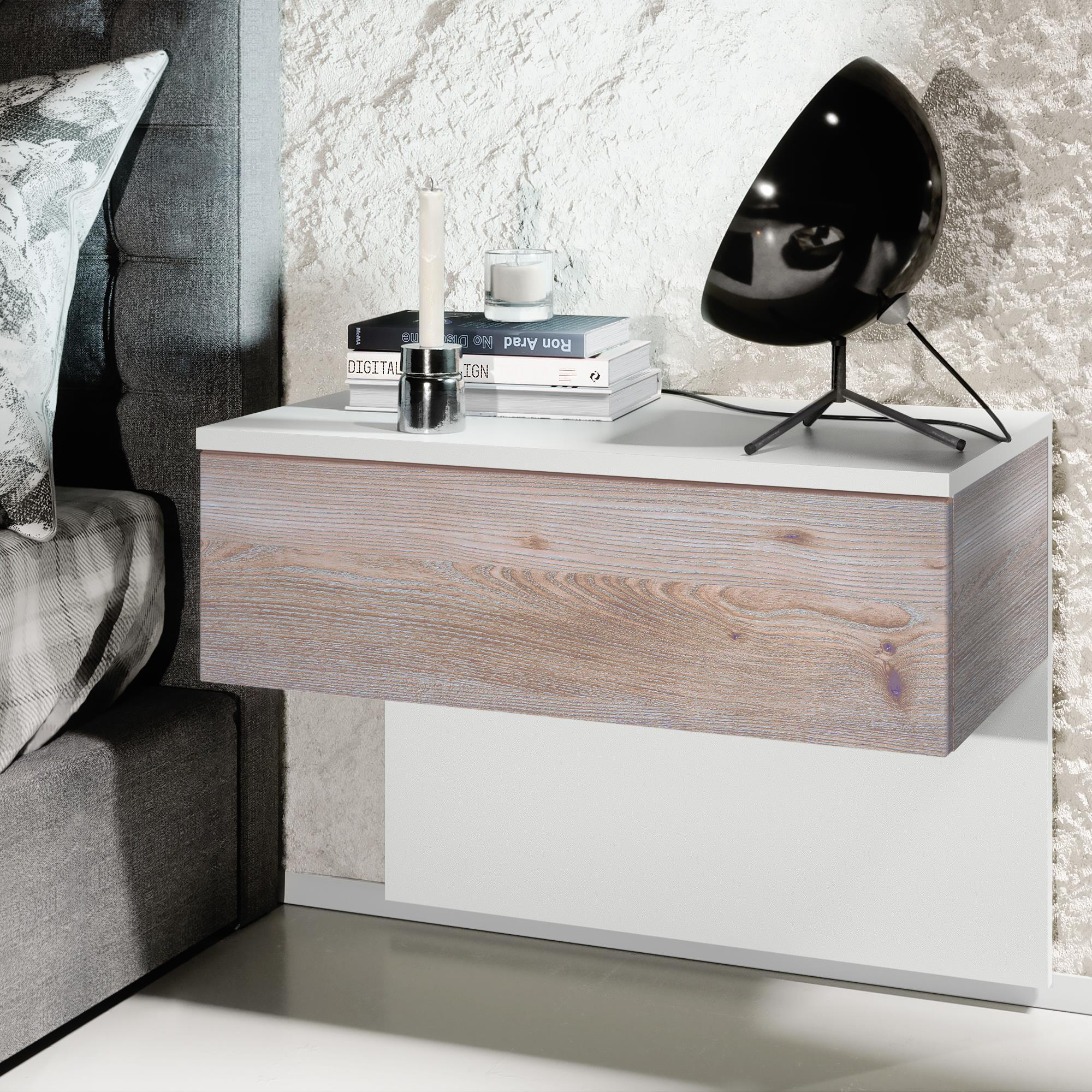 NACHTTISCH Sleep Fronten in Eiche Nordic - Silbereichenfarben, Holzwerkstoff (60/46/35cm) - Vladon