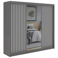 SCHWEBETÜRENSCHRANK mit Spiegel und Schubladen LAOS - 240 - Grau - Weiß Lamellen - Alufarben/Weiß, Holzwerkstoff/Metall (240/216/61cm) - MKS