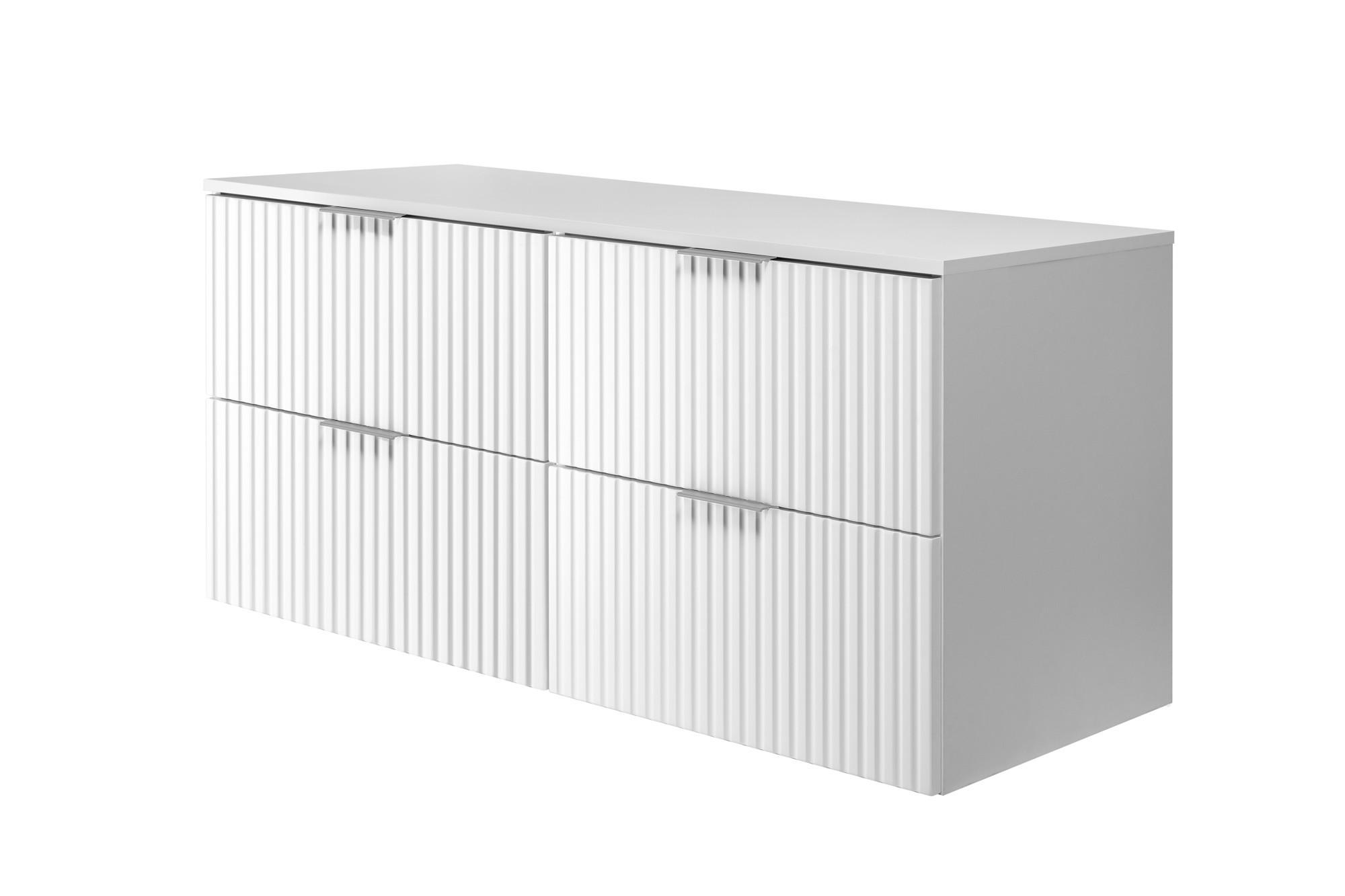 WASCHBECKUNTERSCHRANK, Mattweiß, 120 (2 x 60) x 57 x 46 cm, silberner Griff + Arbeitsplatte - Silberfarben/Weiß, Holzwerkstoff (120/57/46cm) - 3XE LIVING