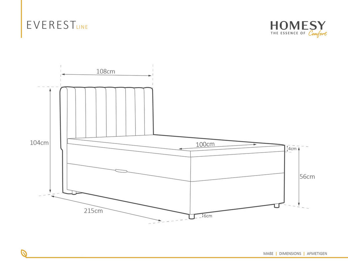 BOXBETT Everest 100 x 200 cm Einzelbett mit hochwertiger Bonell-Matratze und Topper - Beige, Holz (100/200cm) - Homesy