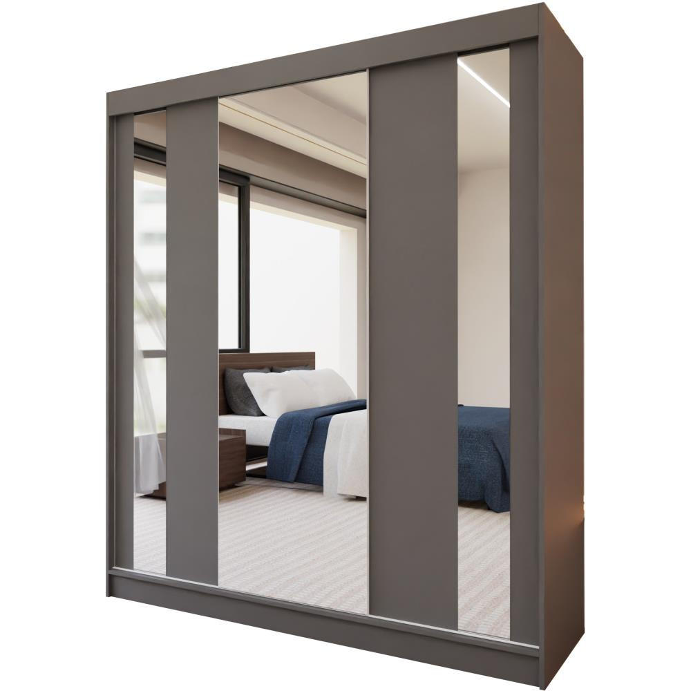 Beautysofa SCHWEBETÜRENSCHRANK Graphit 180cm × 61cm × 216cm