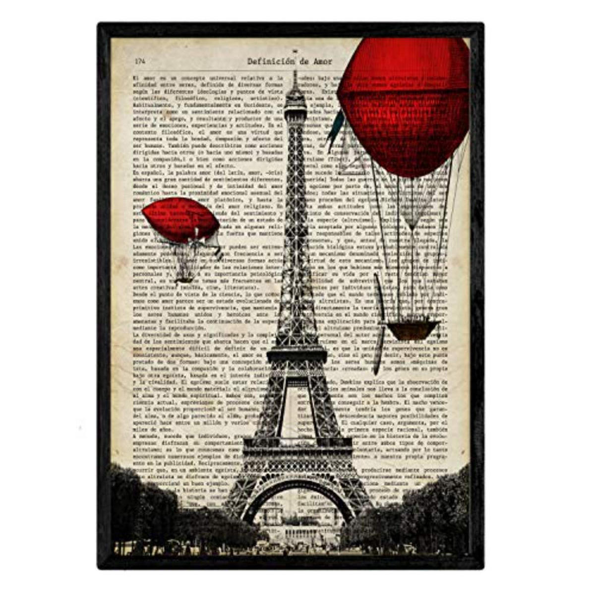 POSTER Set mit 4 Enzyklopädie Jahrgang London, Barcelona, Moskothek, Paris A4 Schwarzer Rahmen - Schwarz, Papier (29.7/3cm) - Nacnic