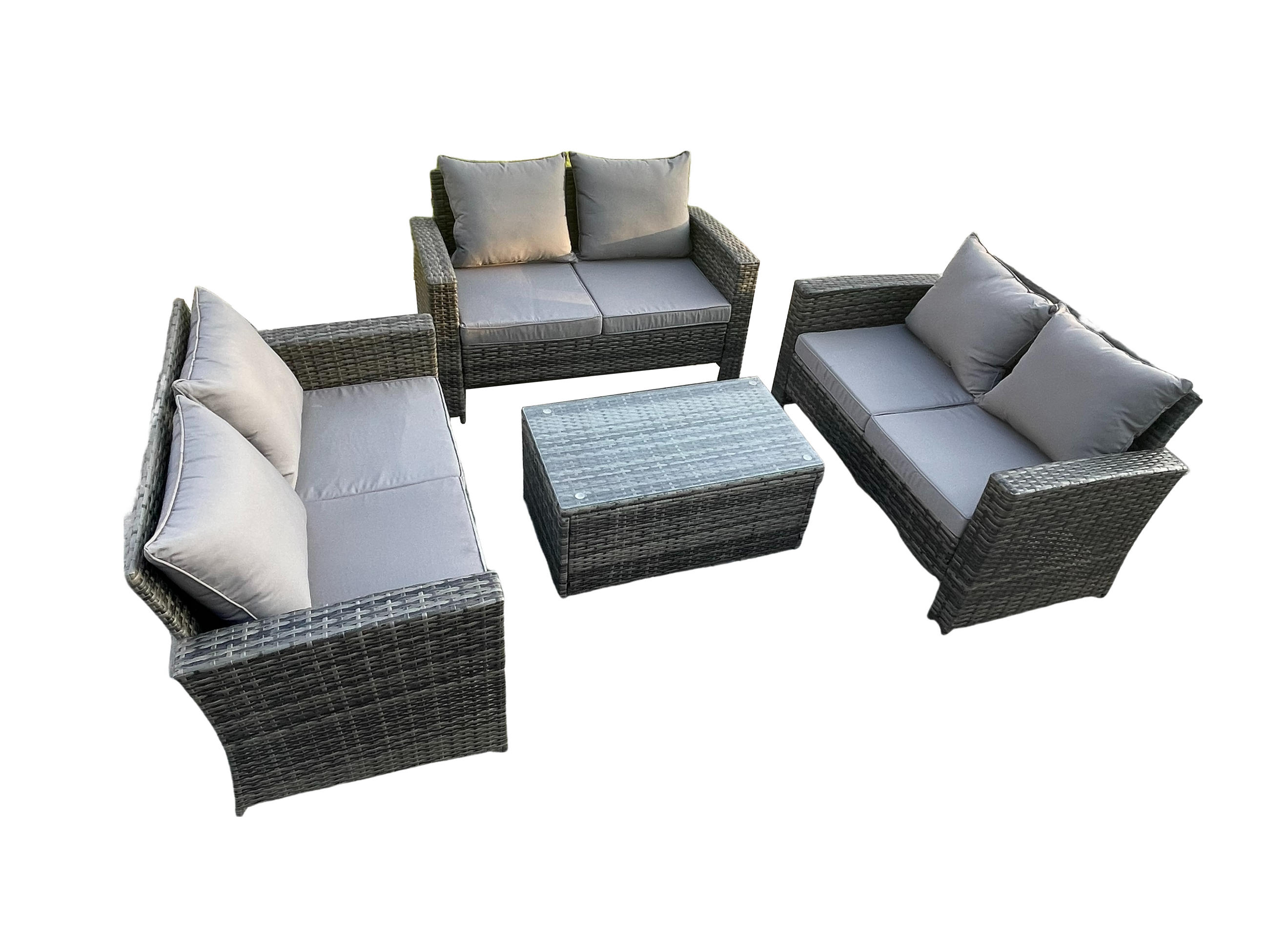 GARTENGARNITUR Polyrattan Dunkelgrau 6-Sitzer - Dunkelgrau, Metall - Fimous